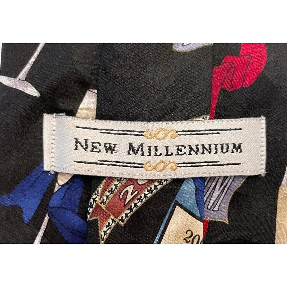 New Millennium Mens Classic Neck Tie 2000 Happy New Year Party Black 100% Silk